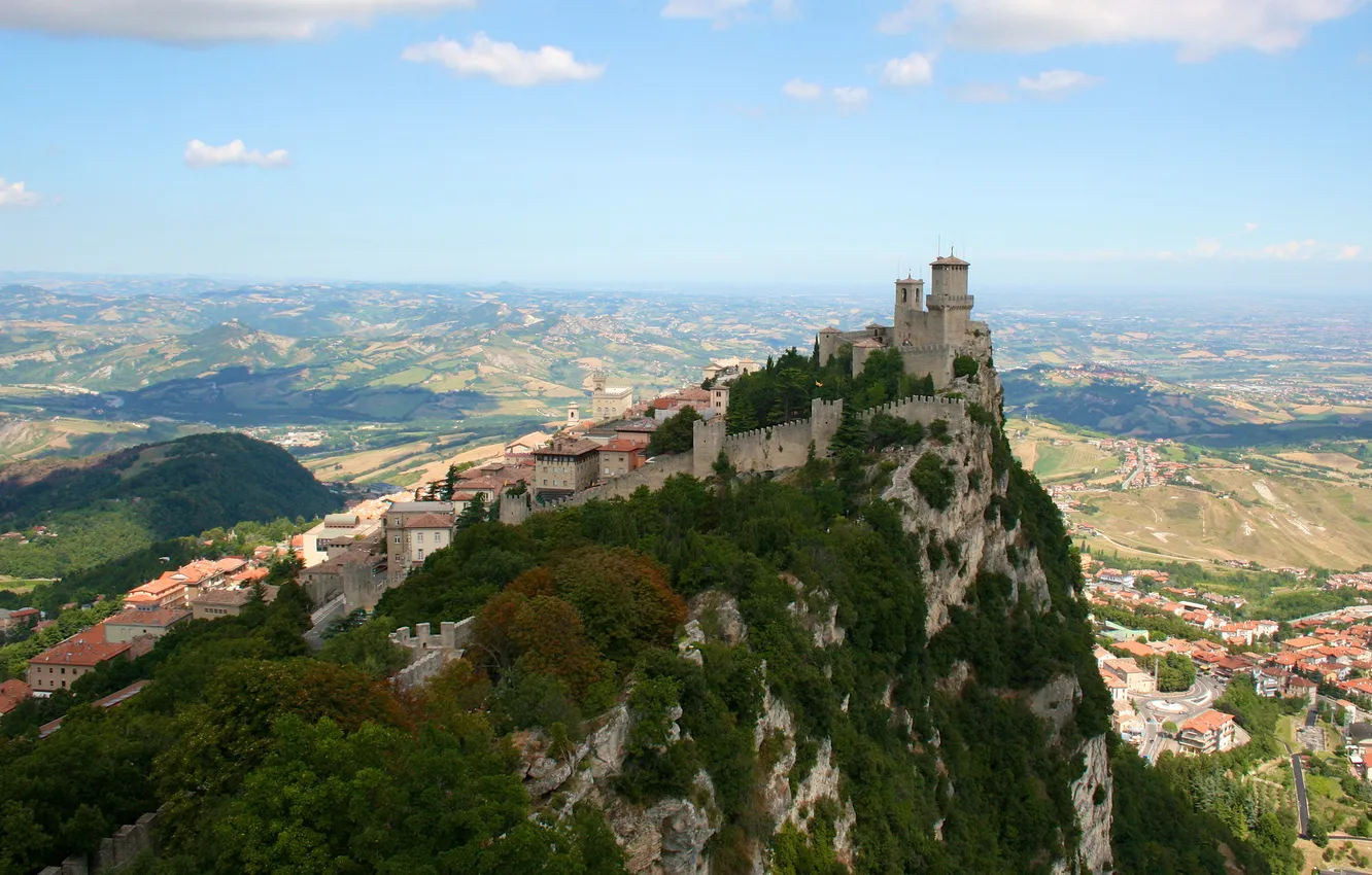 Photo wallpaper home, panorama, San Marino, San Marino, the Monte Titano, Monte Titano, City of San Marino