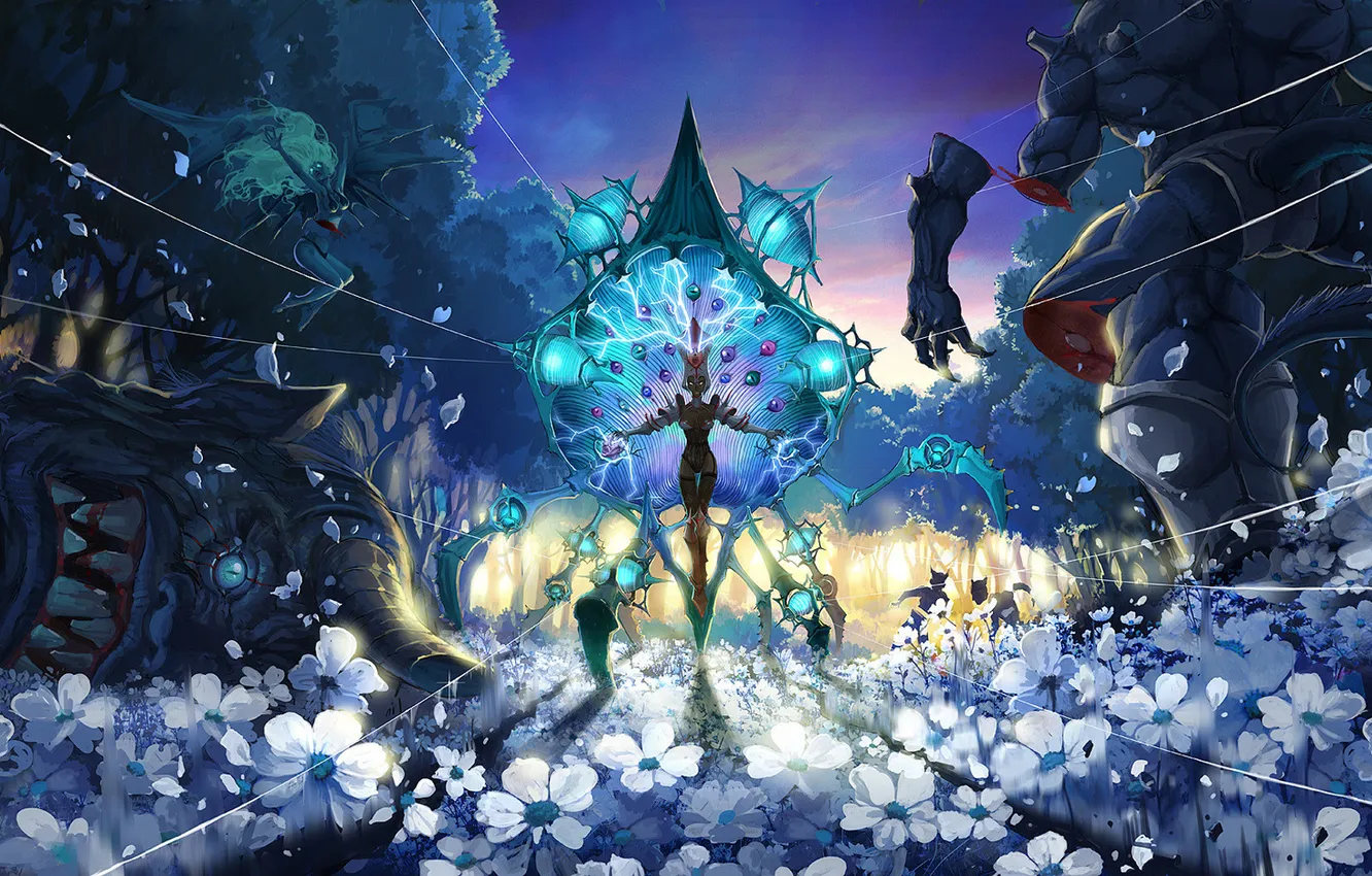 Photo wallpaper flowers, monster, suit