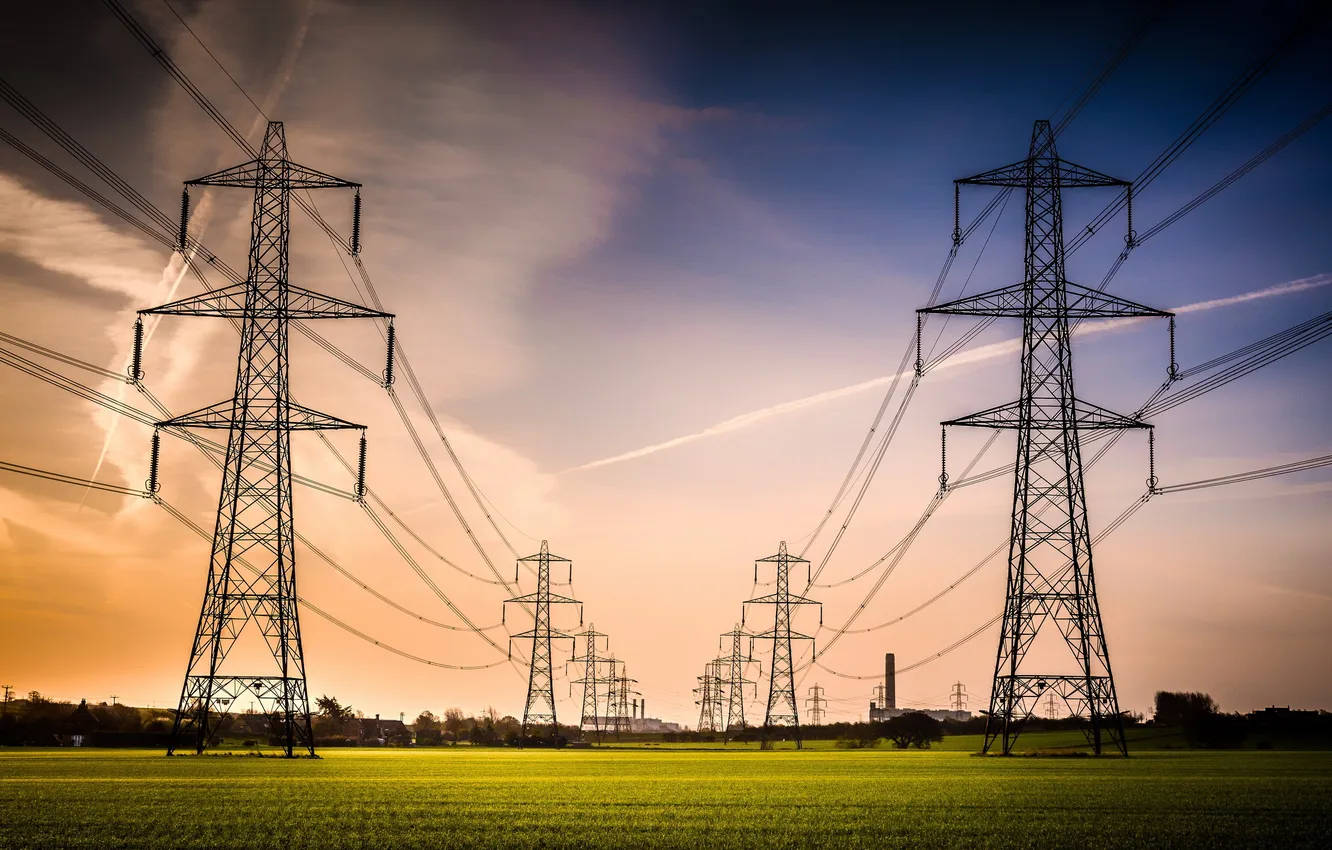 Photo wallpaper field, the sky, power lines