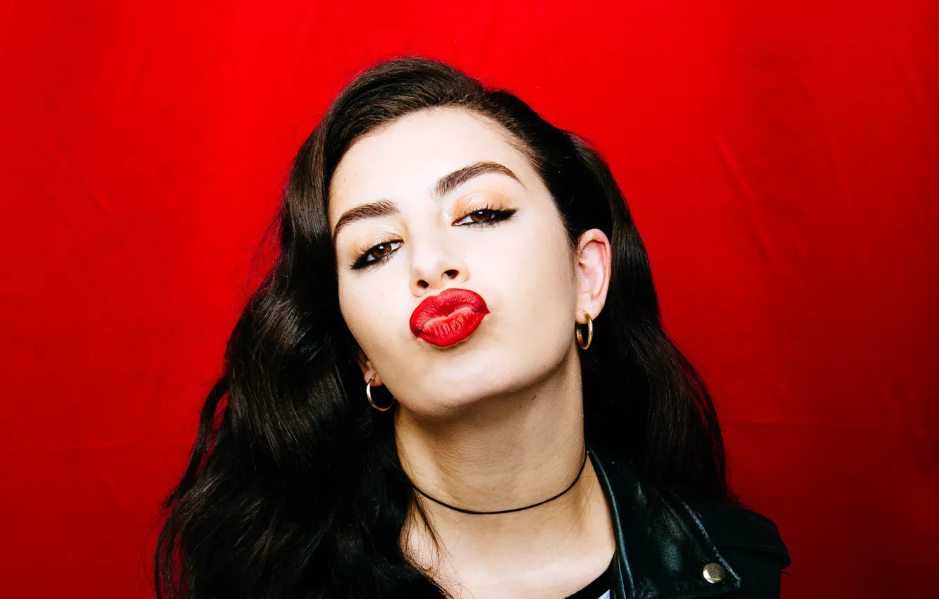 Photo wallpaper lips, red lipstick, Charli XCX