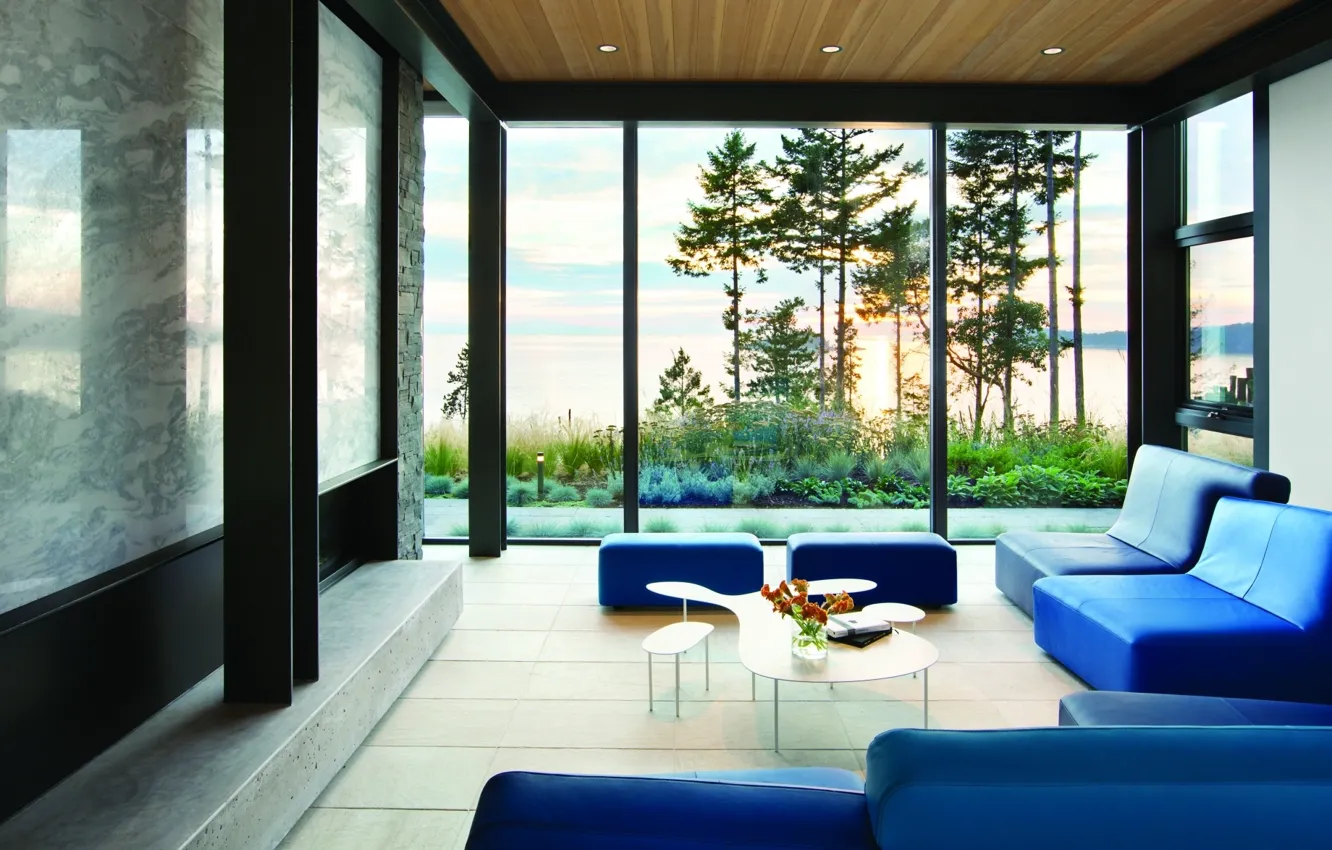 Photo wallpaper room, interior, living room, Seattle, view of the Bay, Collingwood Residence, by Frits de Vries …