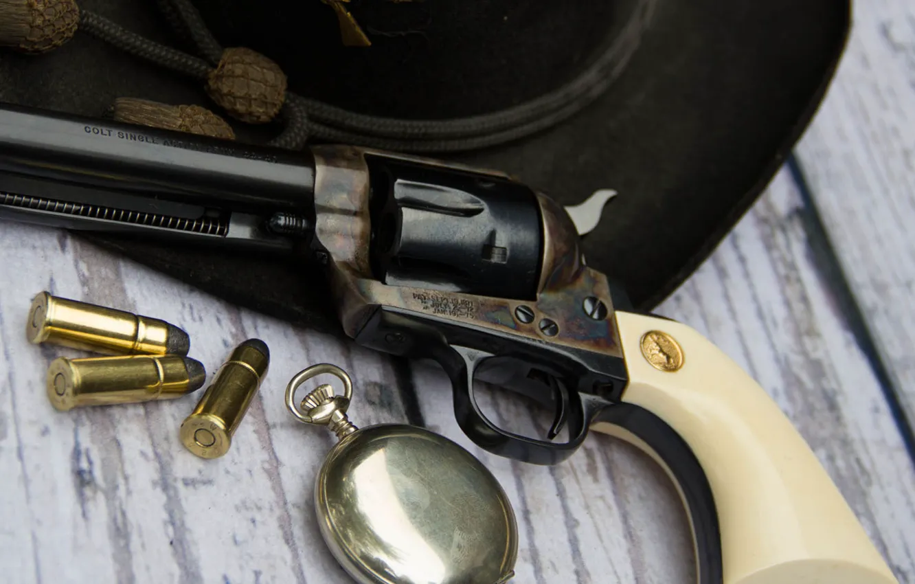 Photo wallpaper weapons, watch, hat, cartridges, revolver, Colt, Action Army