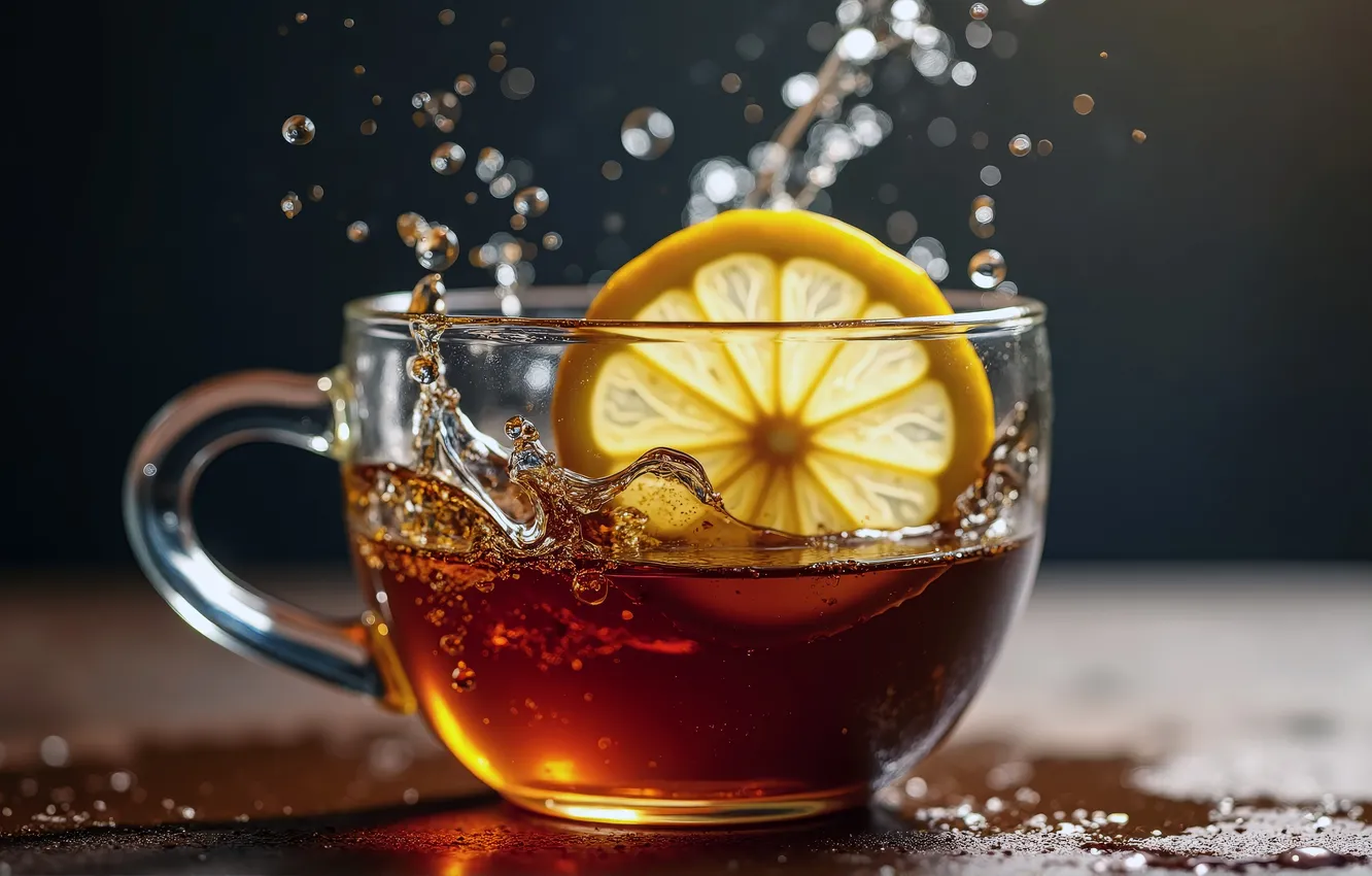 Photo wallpaper lemon, drink, tea, slice
