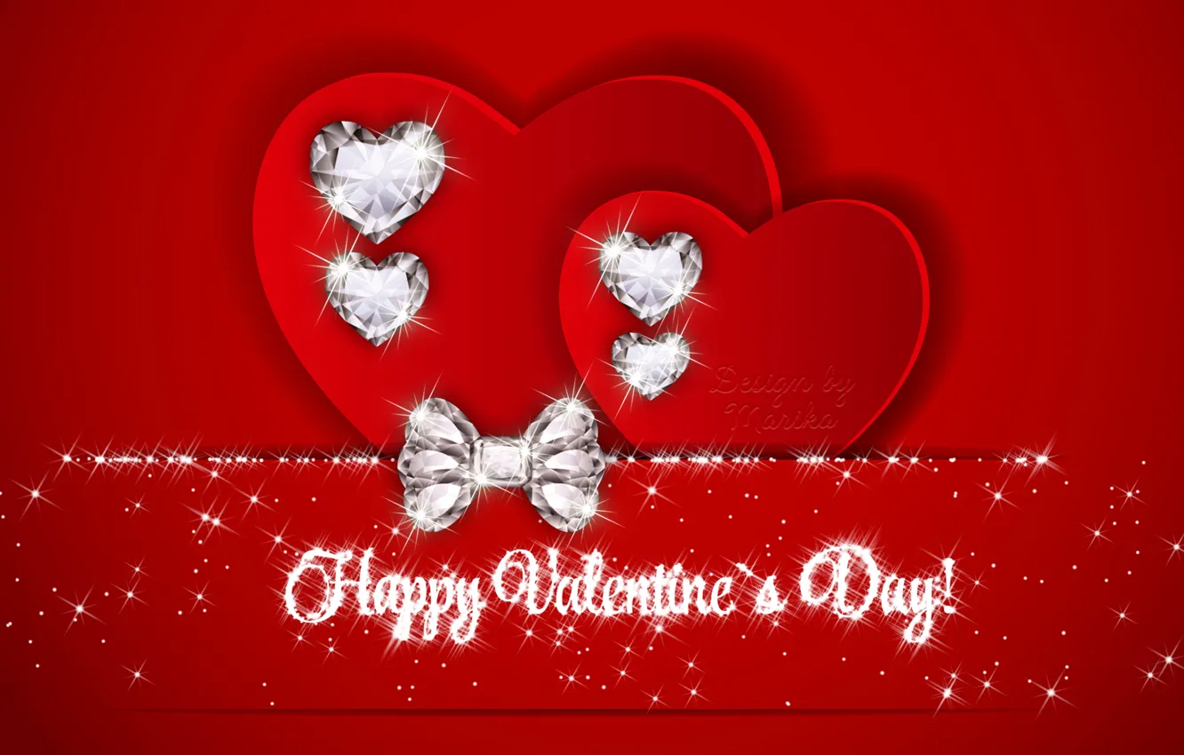 Photo wallpaper heart, Shine, diamonds, red, love, bow, heart, romantic