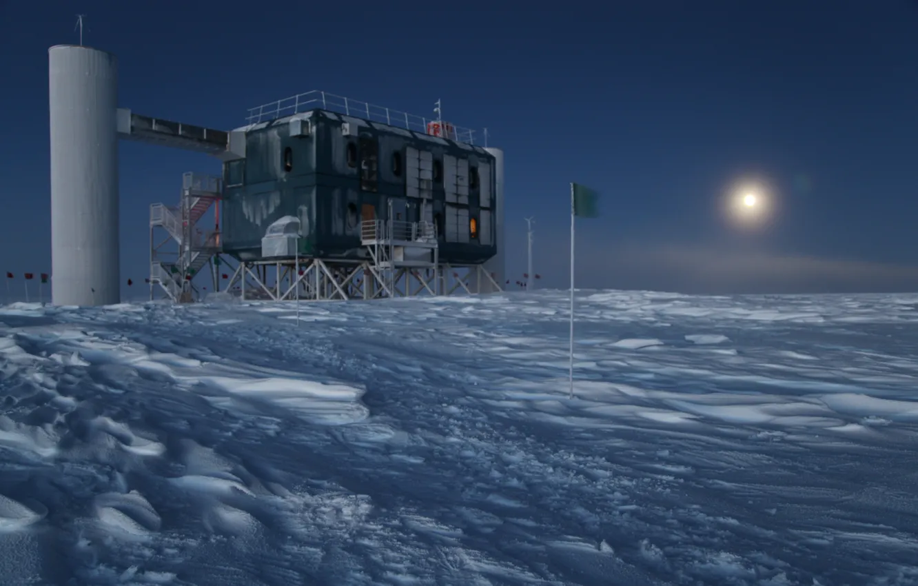 Photo wallpaper cold, night, Antarctica, Observatory, Neutrino, cube, observatory