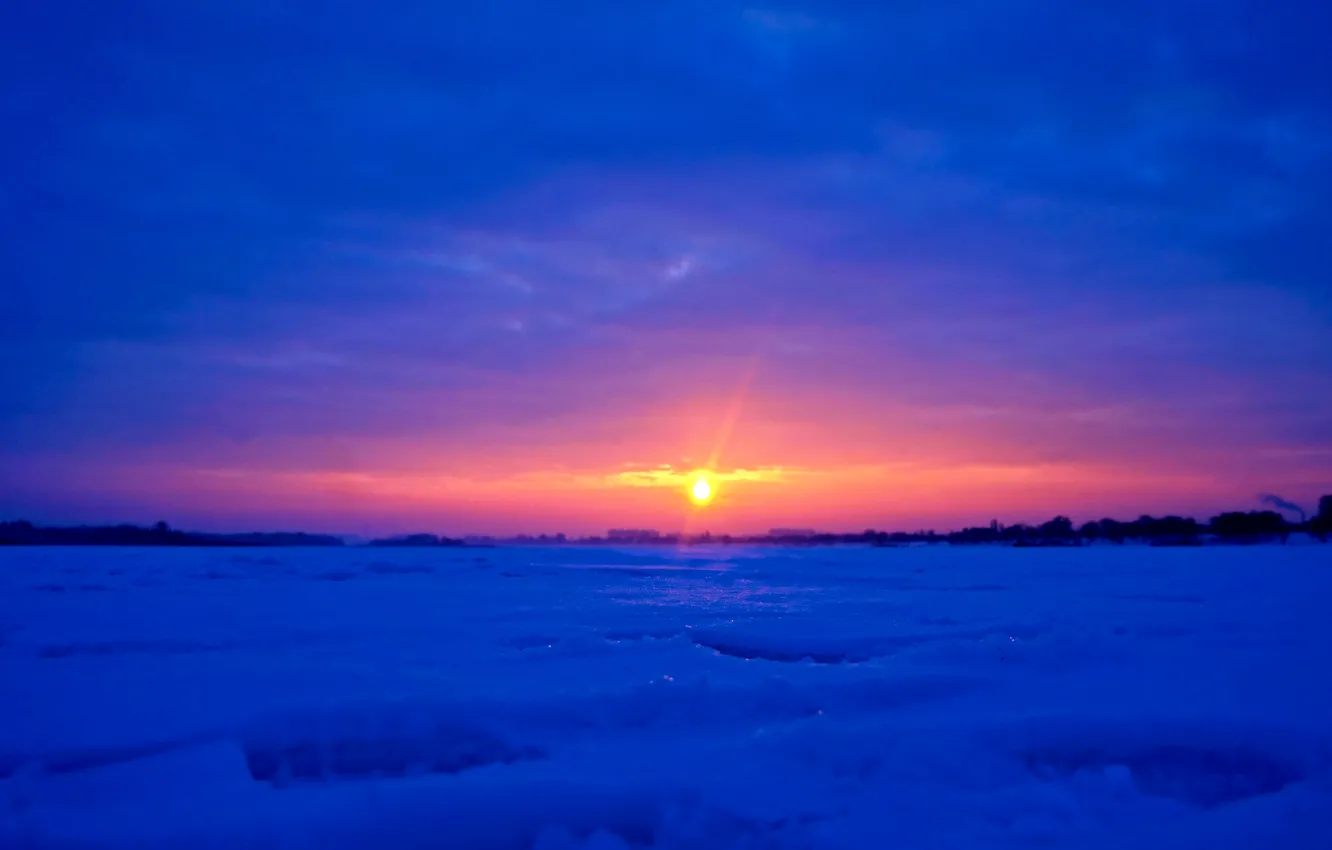 Photo wallpaper Sunset, The sun, The sky, Nature, Sunrise, Morning, Landscape, Volga