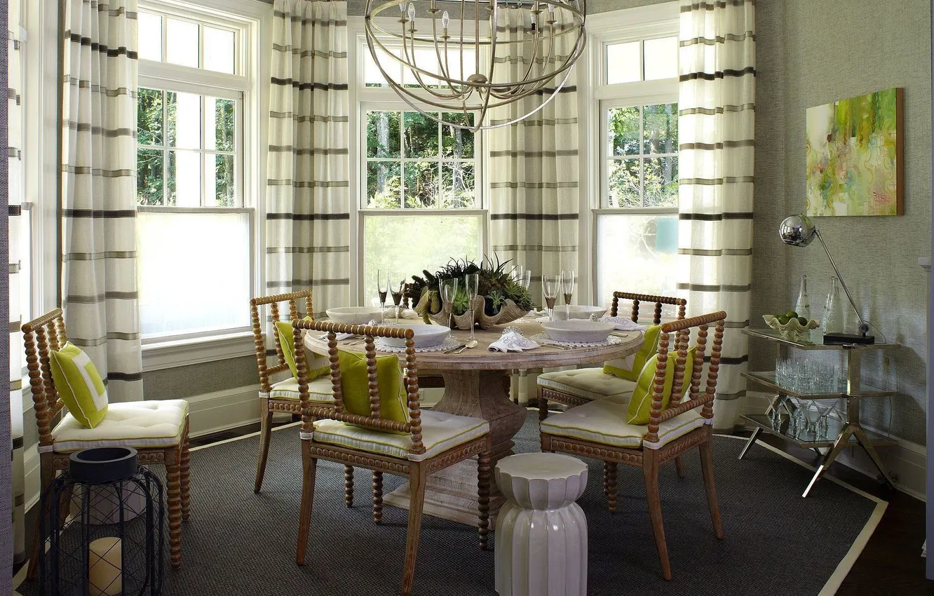 Photo wallpaper design, style, room, interior, dining room in the bay window