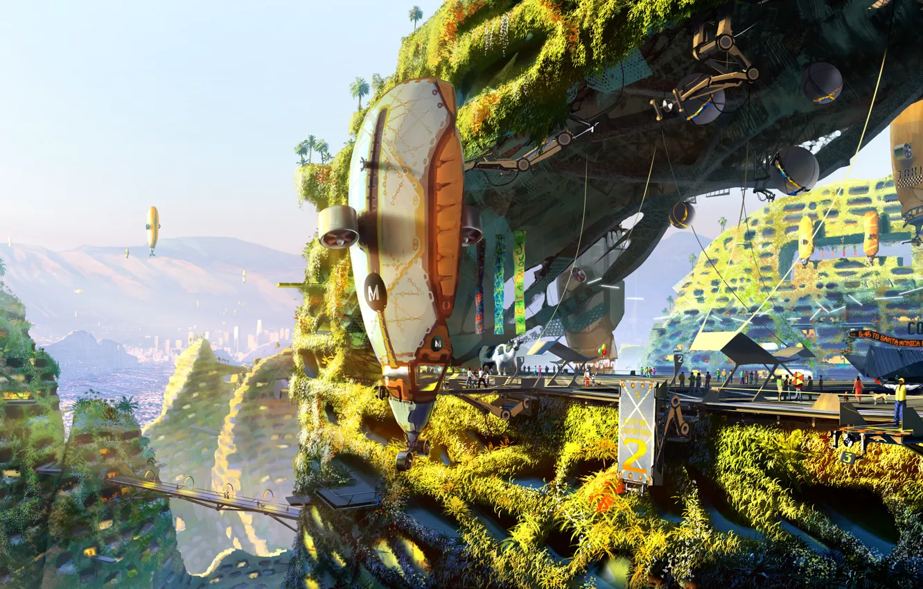 Photo wallpaper grass, ship, cows