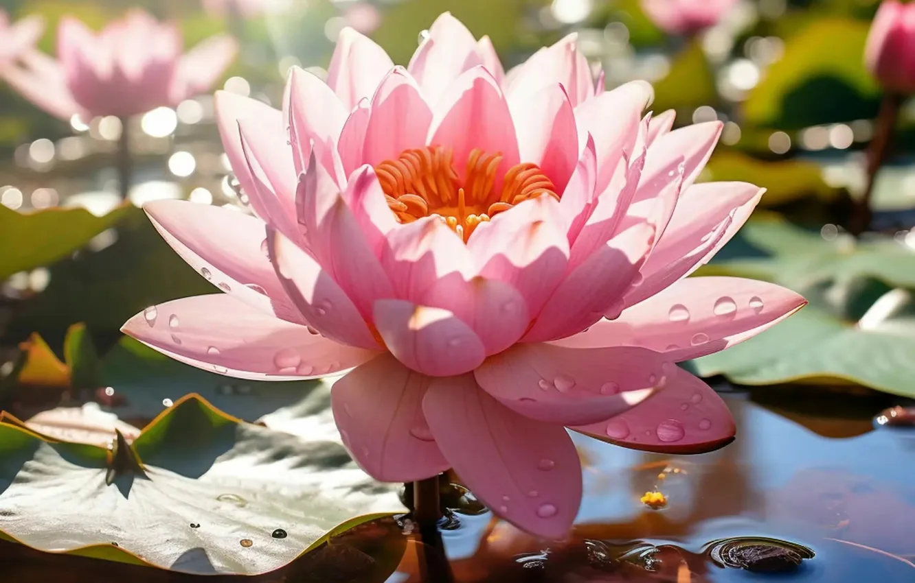 Photo wallpaper flowers, lake, water Lily