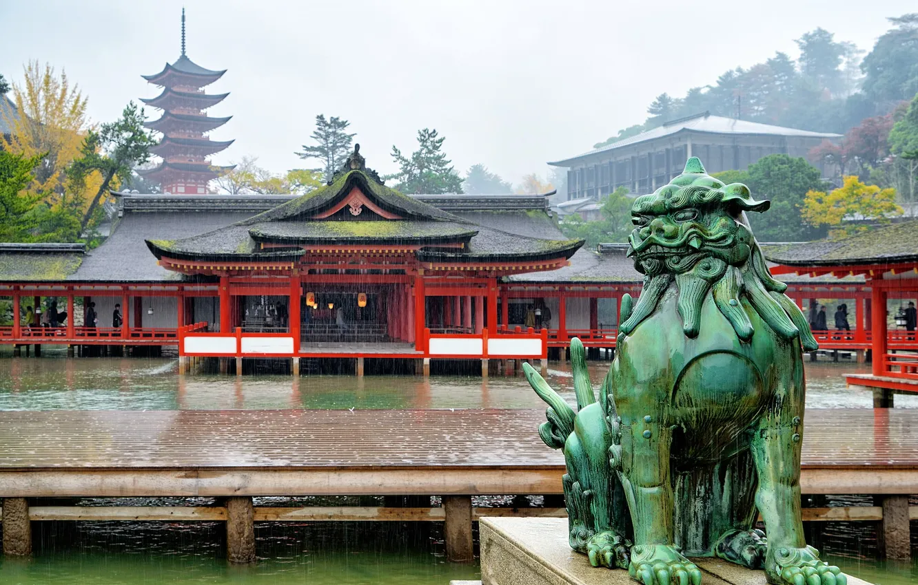 Photo wallpaper water, rain, building, statue