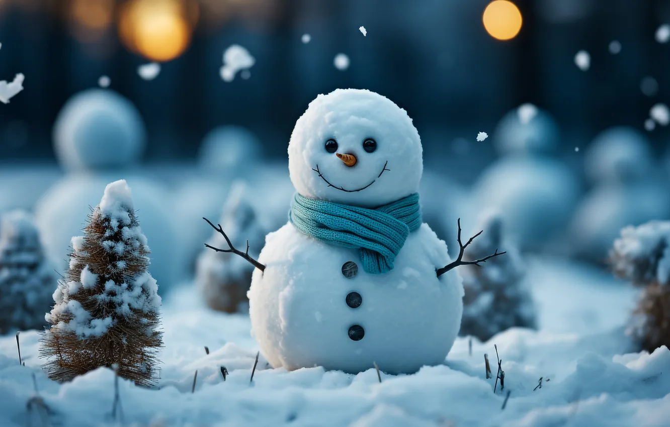 Photo wallpaper winter, snow, new year, Christmas, snowman, Christmas, winter, snow
