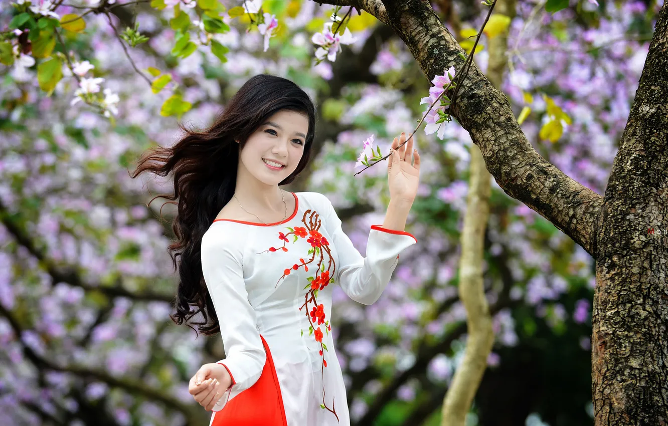 Photo wallpaper girl, spring, Asian