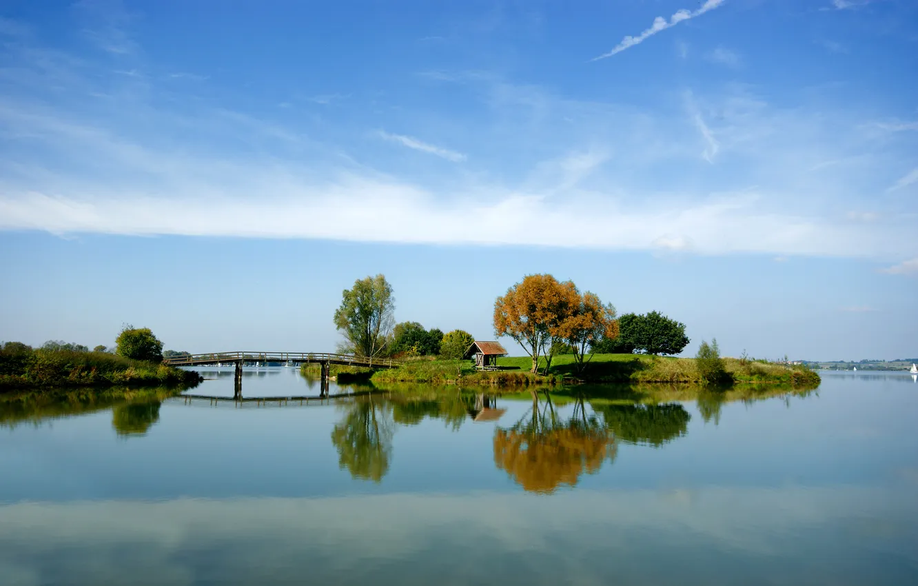 Photo wallpaper the sky, water, trees, lake, river, photo, Wallpaper, landscapes