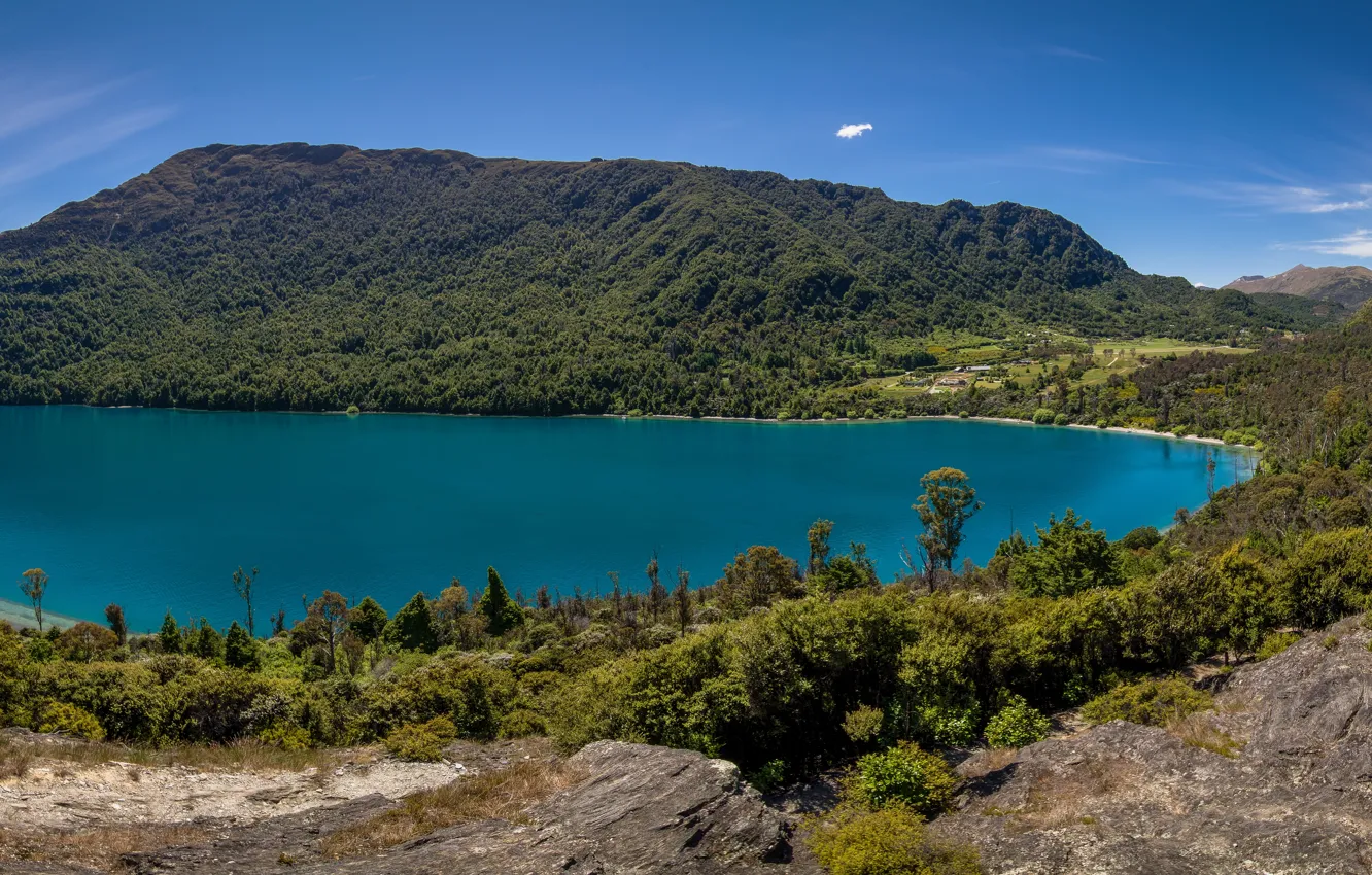 Photo wallpaper lake, New Zealand, hill, panorama, New Zealand, Lake Wakatipu, lake Wakatipu, the Peninsula