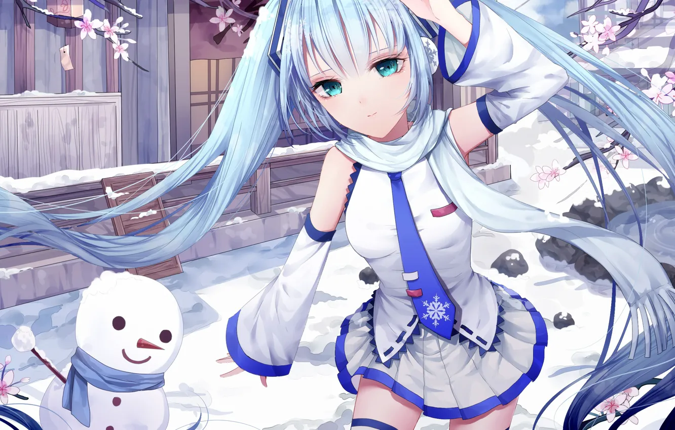 Photo wallpaper winter, girl, vocaloid, hatsune miku, Vocaloid