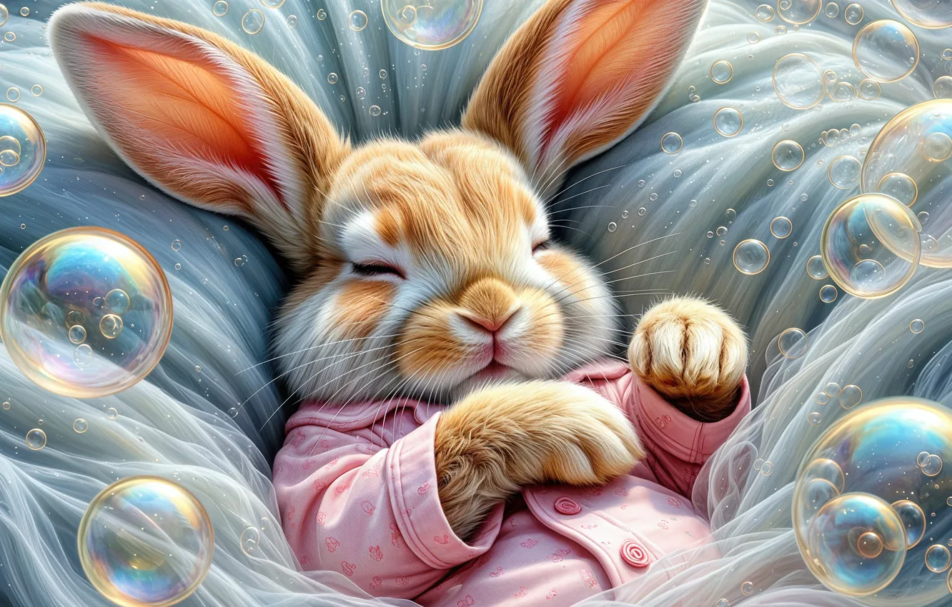 Photo wallpaper fantasy, hare, rabbit, AI art, neural network
