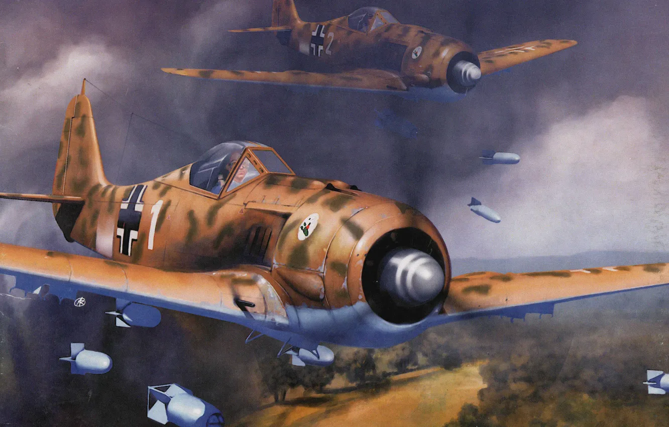 Photo wallpaper Germany, Fighter, Art, Attack, Luftwaffe, German piston fighter, Focke-Wulf FW 190 F-8