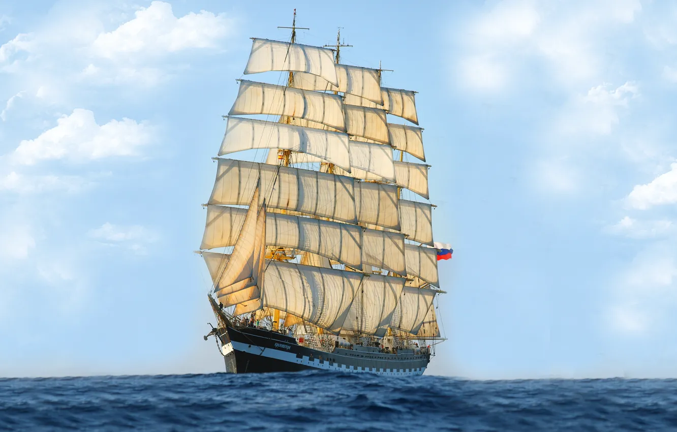 Photo wallpaper Ship, Mast, Nose, Sails, Tank, Sailing Ship, Kruzenshtern, Bark