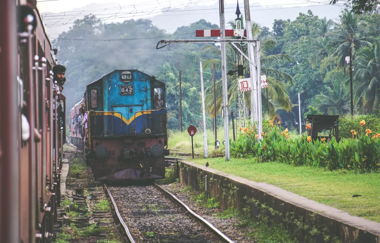 Photo wallpaper Locomotive, India, Gravel, India, Locomotive, Gravel, Railway line, Railway line