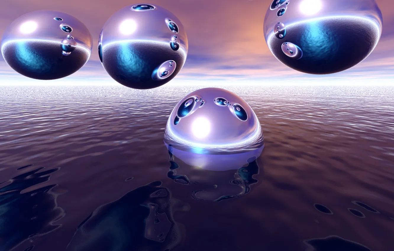 Photo wallpaper sea, the sky, water, flight, reflection, rendering, UFO, object