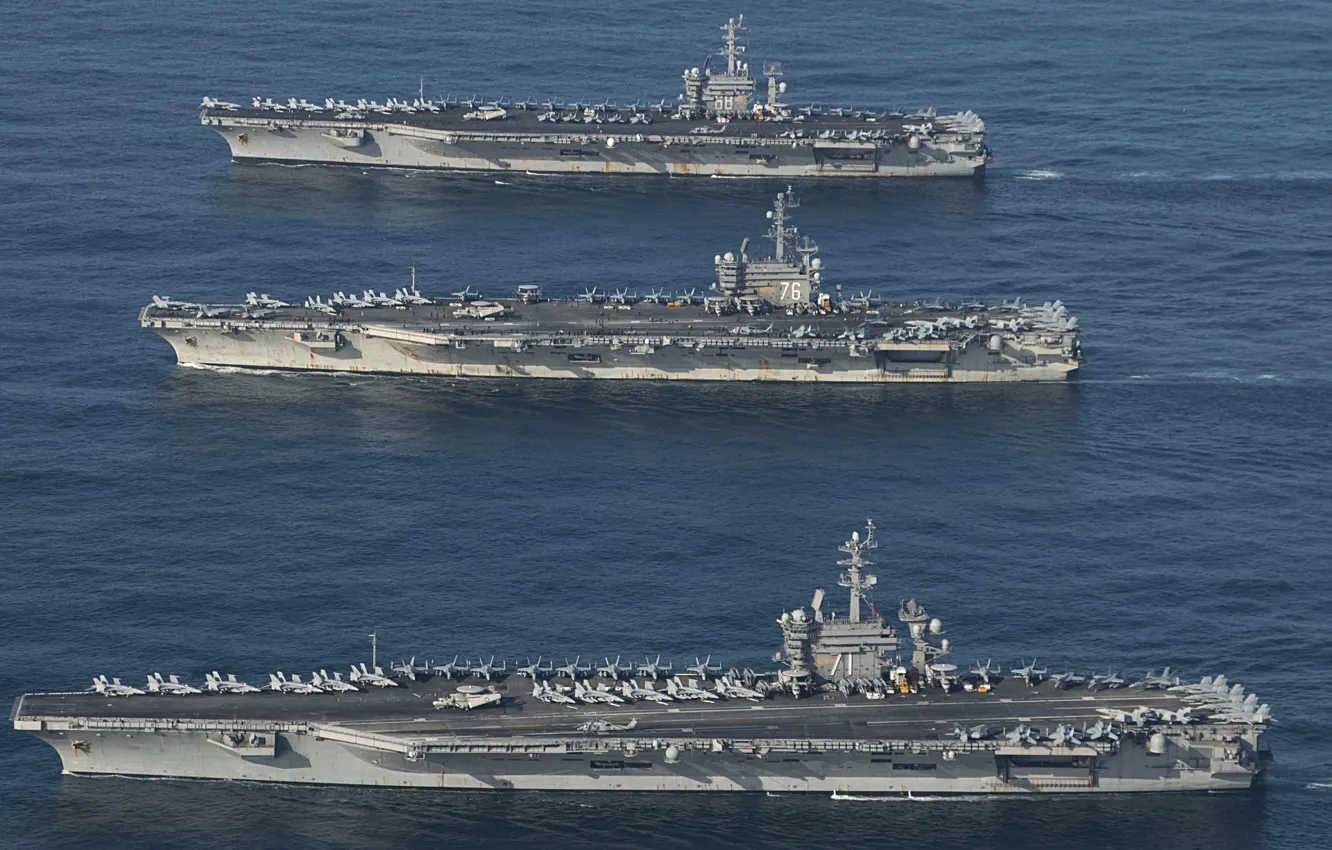 Photo wallpaper the ocean, RONALD REAGAN, nuclear aircraft carriers, Theodore Roosevelt, Nimitz