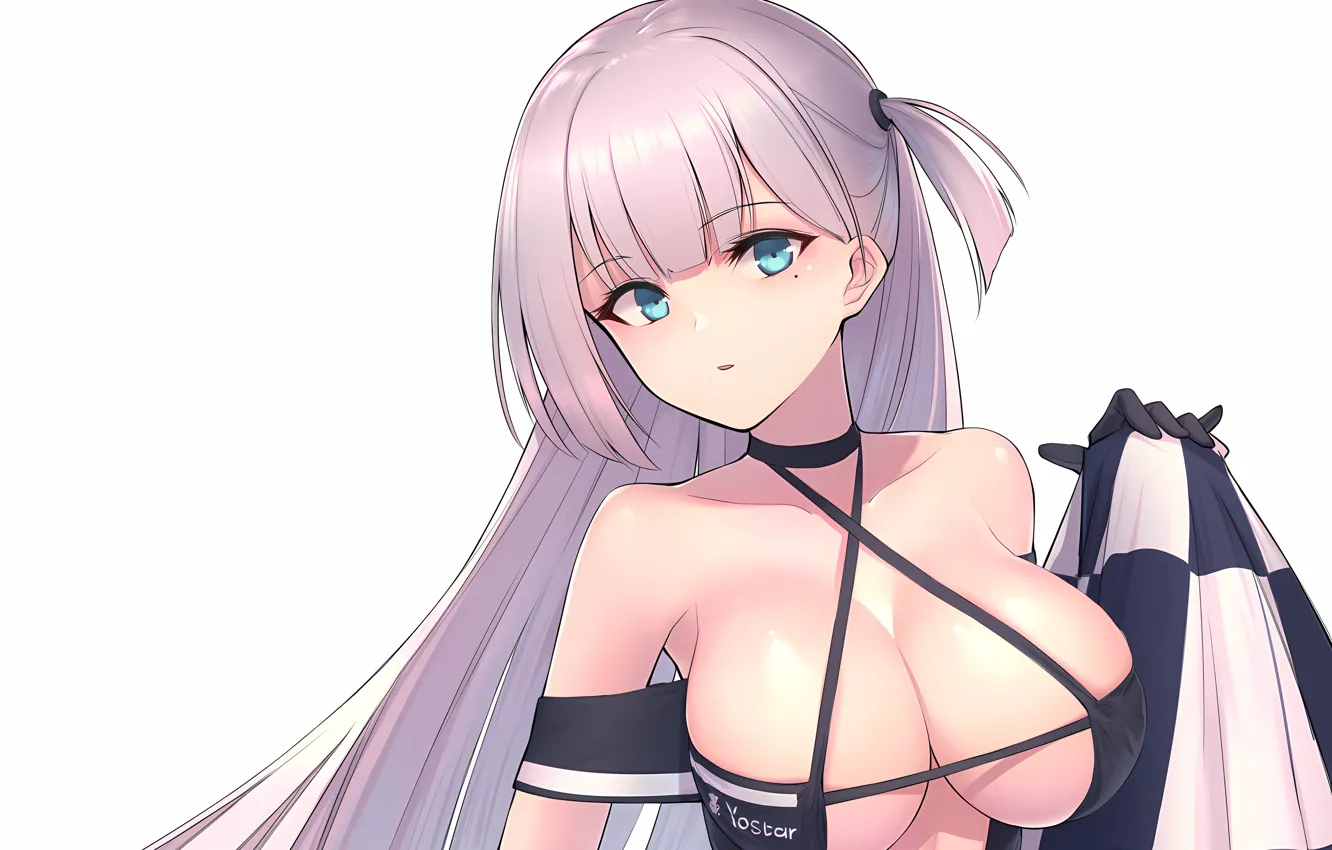 Photo wallpaper girl, sexy, cleavage, blouse, pink hair, long hair, boobs, anime