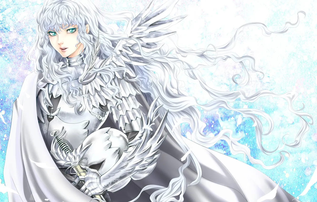 Photo wallpaper sword, armor, art, helmet, guy, white hair, Berserk, Griffith