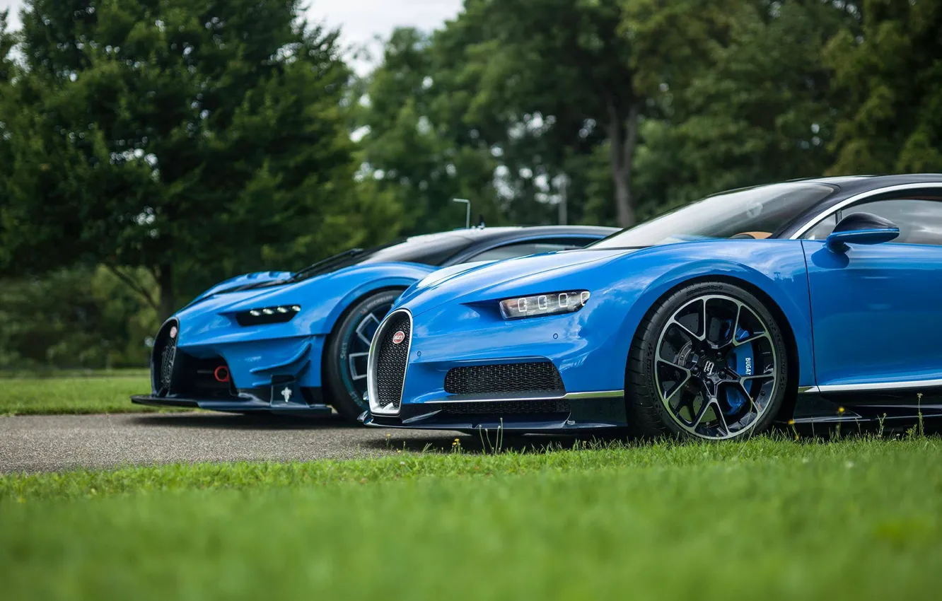 Photo wallpaper grass, lawn, Bugatti, Vision, hypercar, Gran Turismo, Chiron