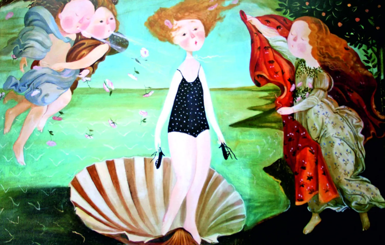 Photo wallpaper angel, shell, bird, Gapchinska