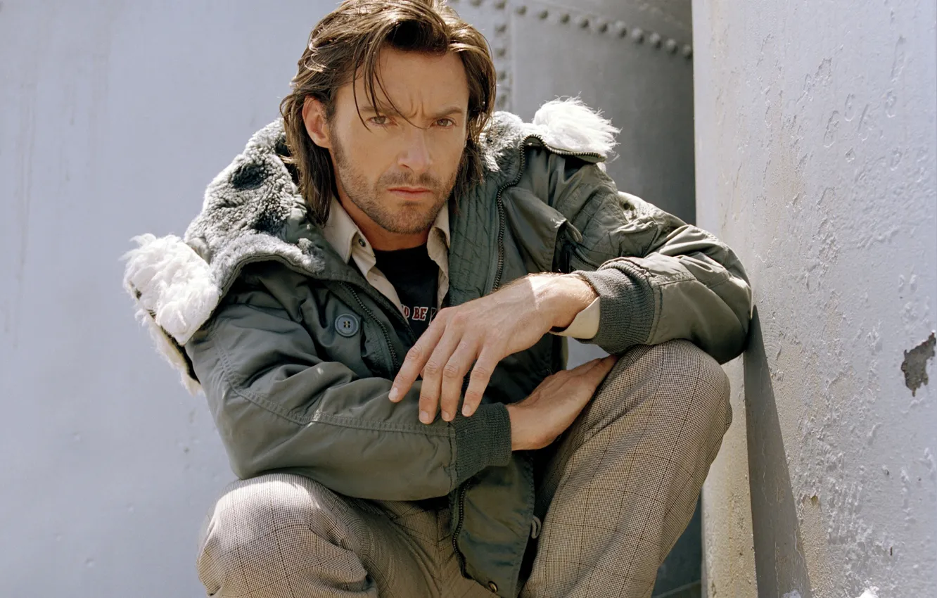 Photo wallpaper face, hair, jacket, male, actor, Hugh Jackman, Hugh Jackman, pants