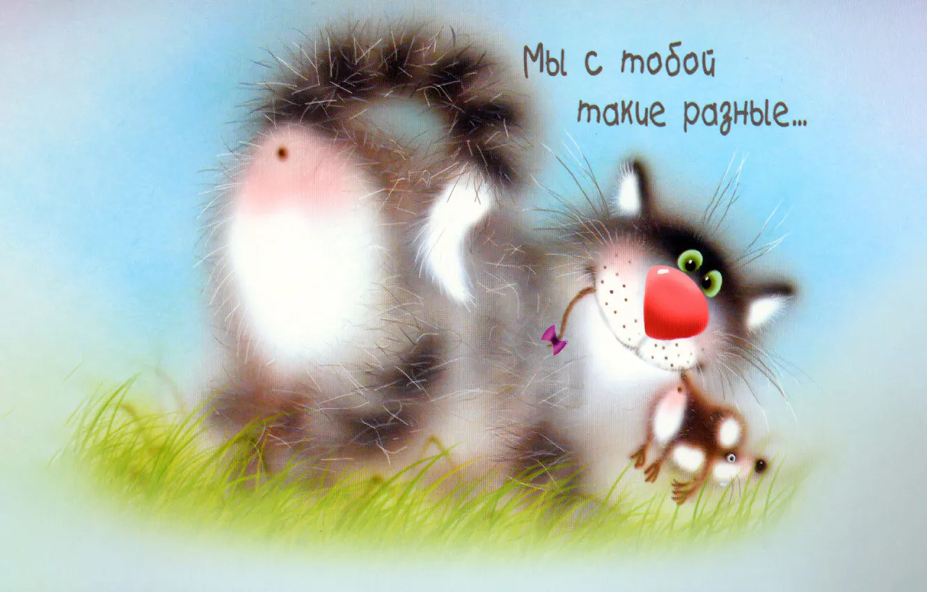 Photo wallpaper cat, picture, mouse, two, Lev Bartenev, Lev Bartenev