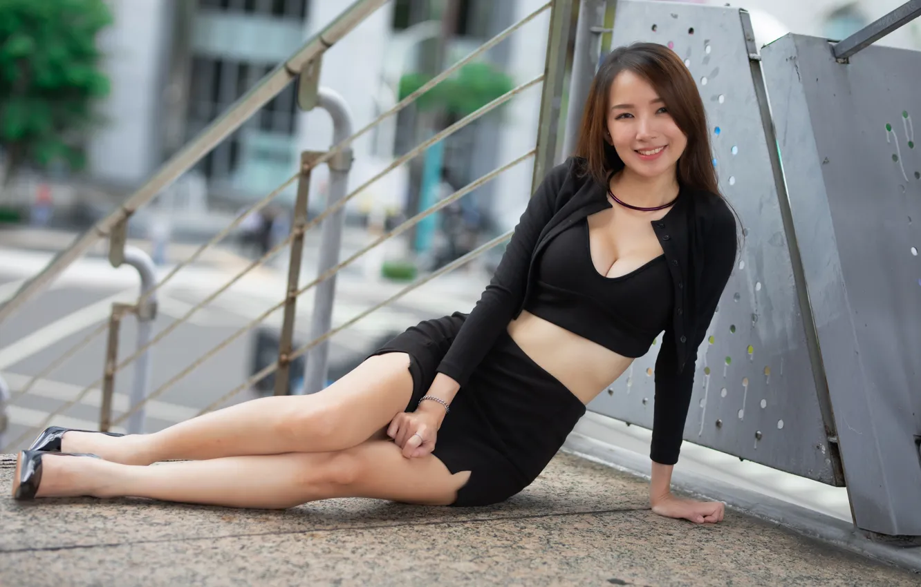 Photo wallpaper look, pose, model, skirt, portrait, makeup, figure, hairstyle