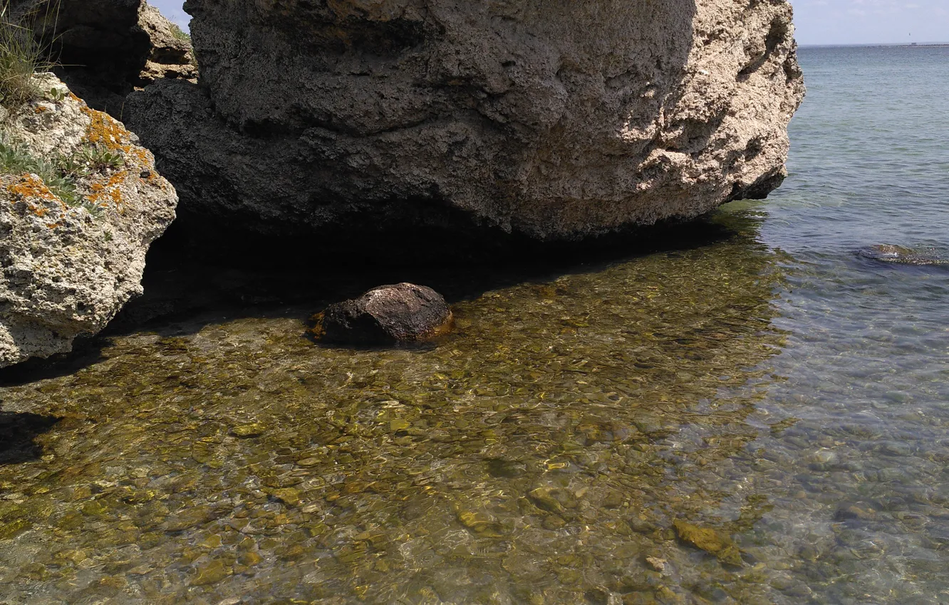 Photo wallpaper sea, transparency, rocks