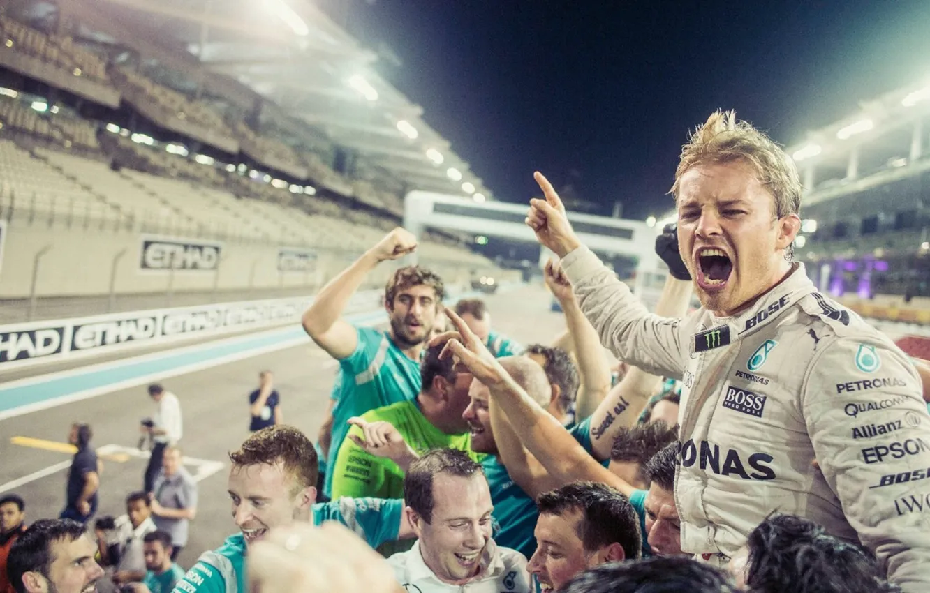 Photo wallpaper Formula 1, Mercedes, Victory, Nico Rosberg, World Champion, celebrating