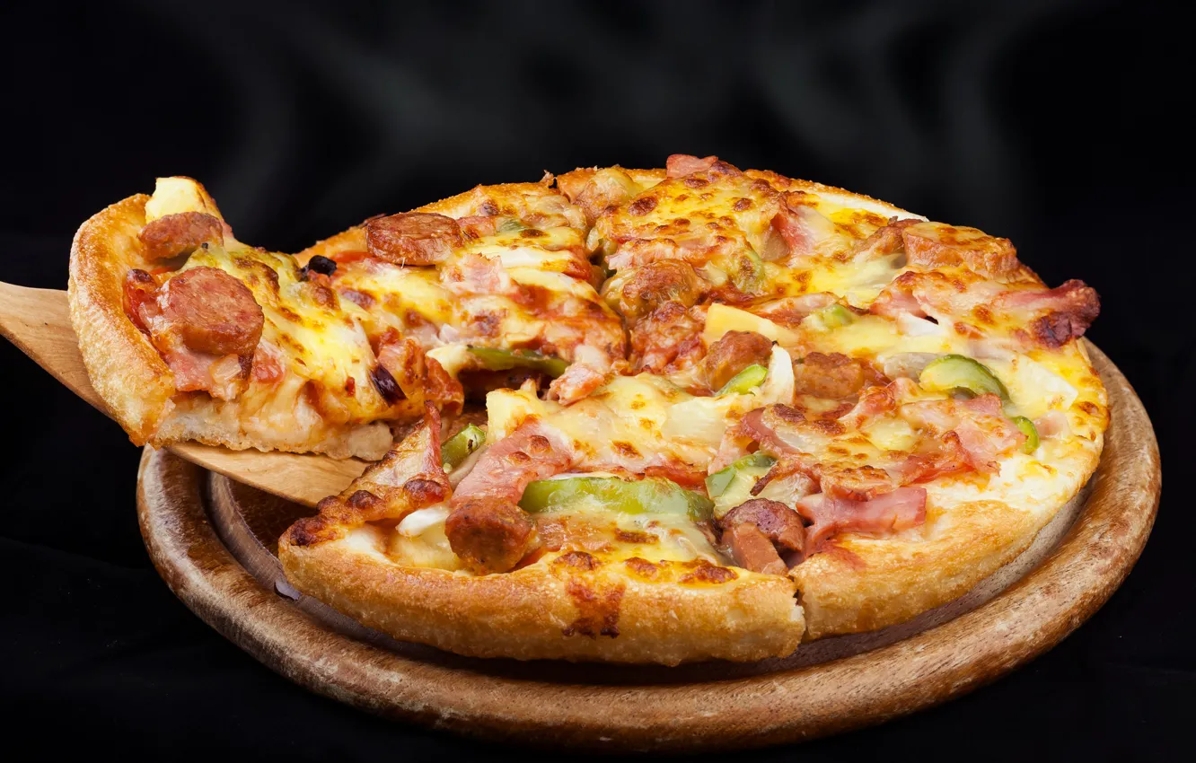 Photo wallpaper cheese, pizza, delicious, sausages