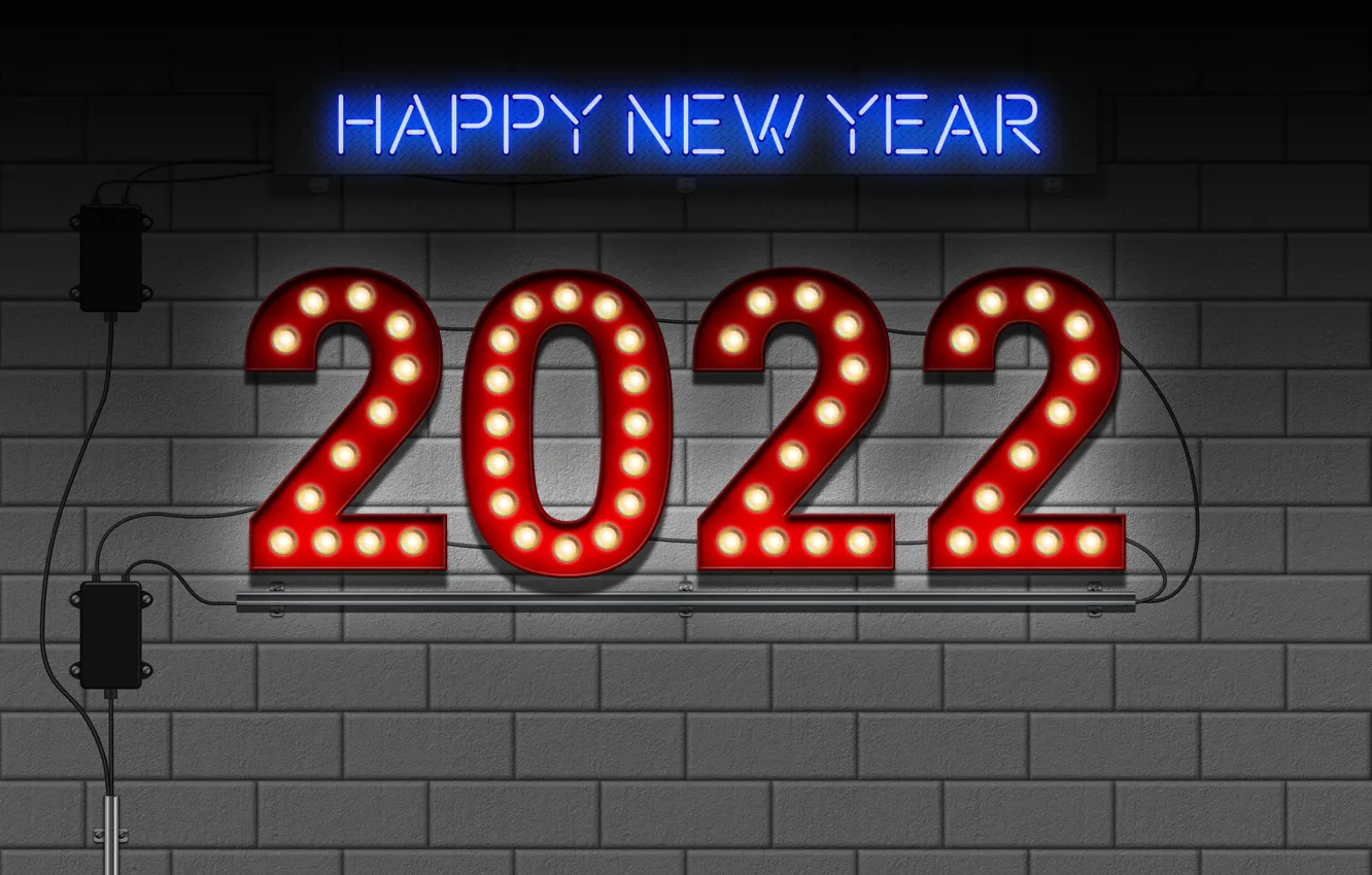 Photo wallpaper holiday, new year, Happy New Year, happy new year, Merry Christmas, brick wall, 2022, Happy …