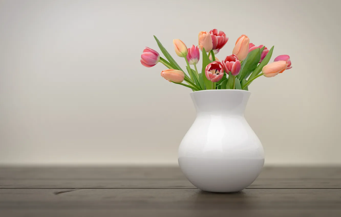Photo wallpaper flowers, bouquet, tulips, vase