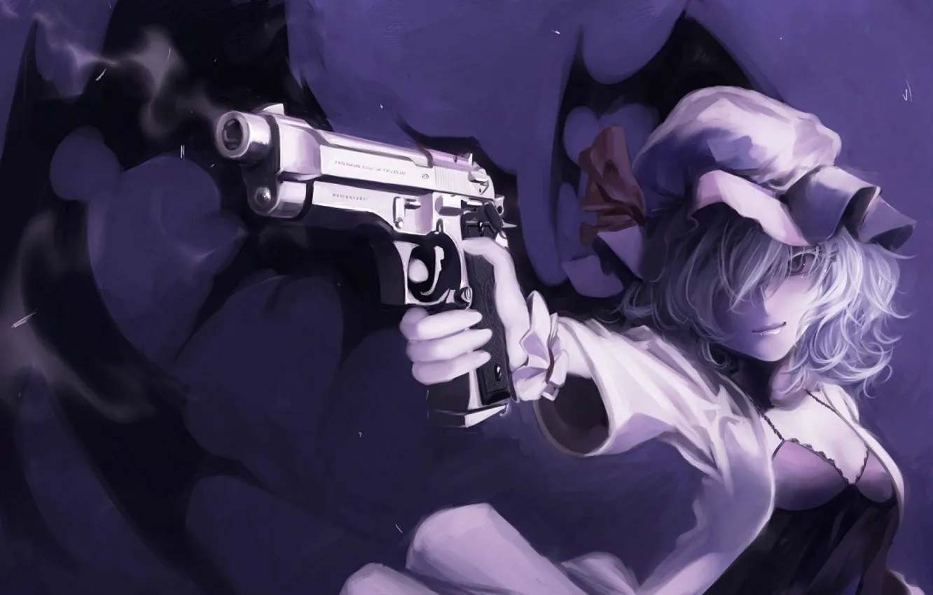 Photo wallpaper gun, shot, in the dark, Touhou Project, Remilia Scarlet, cool, Project East, the barrel of …