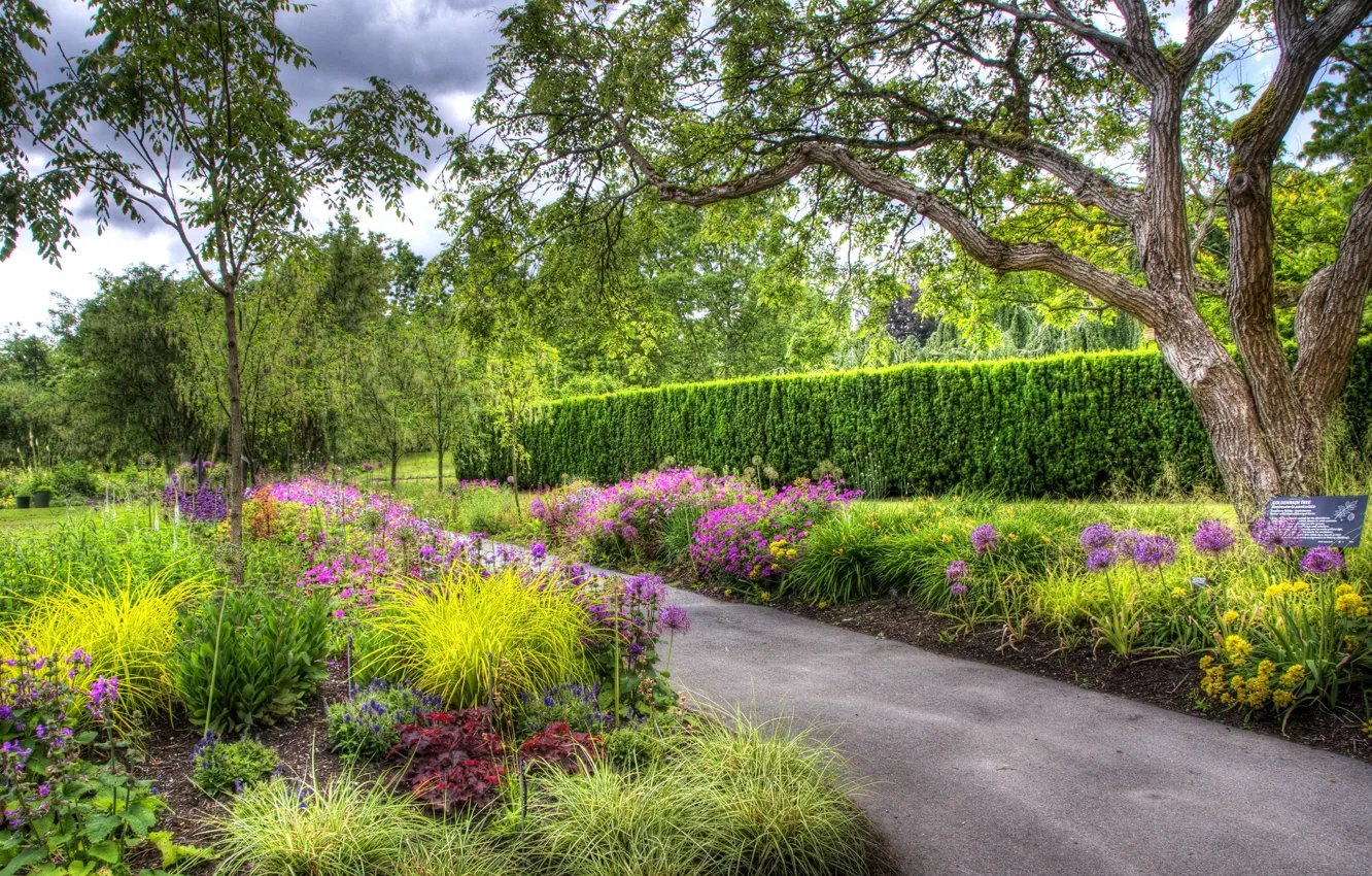 Photo wallpaper greens, trees, flowers, garden, Canada, track, beds, Vancouver