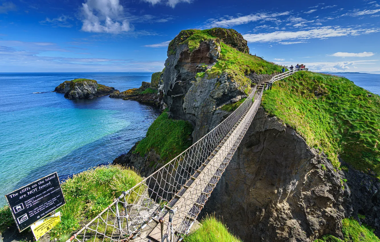 Photo wallpaper sea, the sky, bridge, rocks, UK, Ballintoy