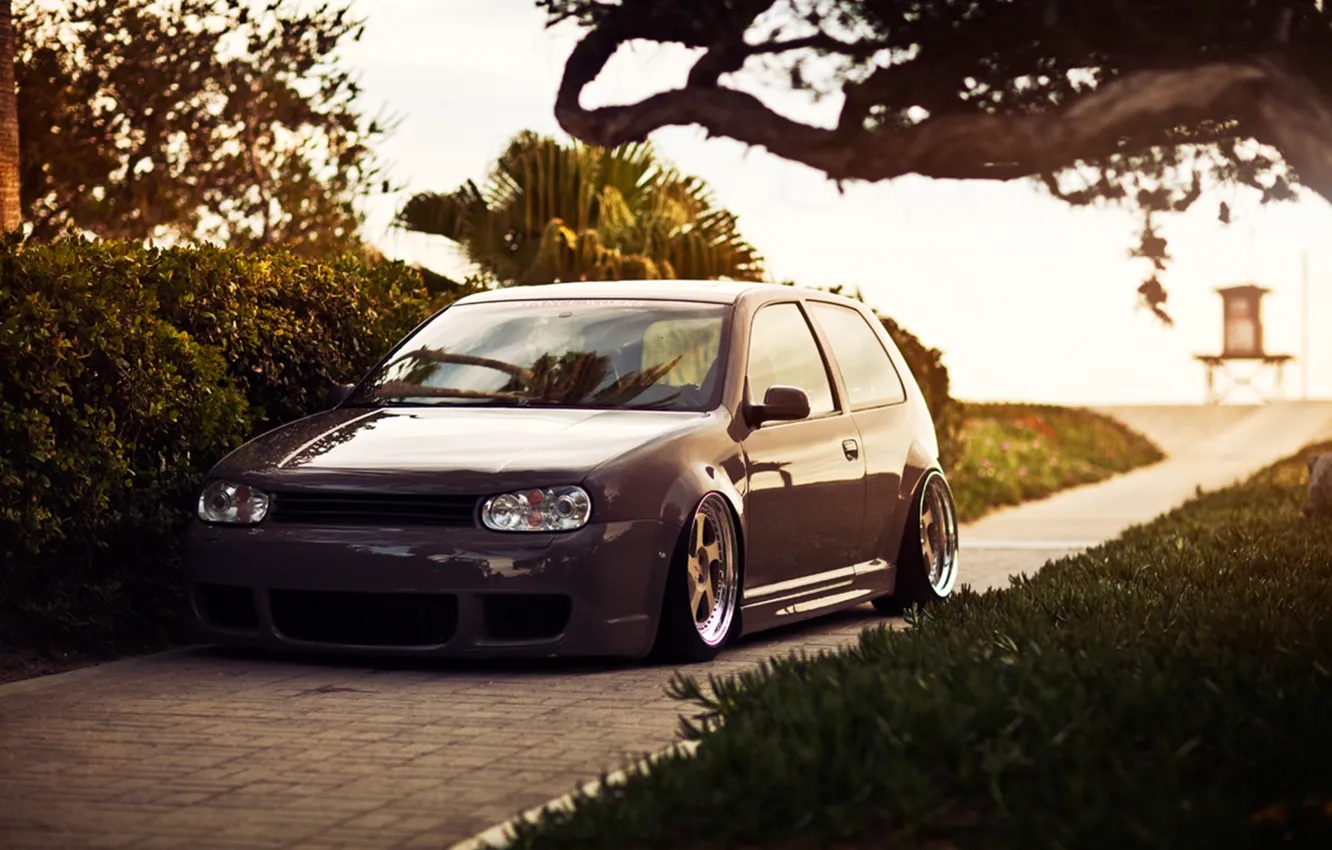 Wallpaper lawn, Volkswagen, Golf, stance for mobile and desktop