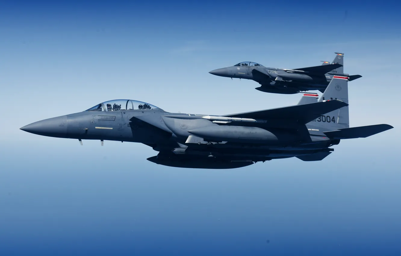 Photo wallpaper American double, McDonnell Douglas F-15E Strike Eagle, UNITED STATES AIR FORCE, fighter-bomber