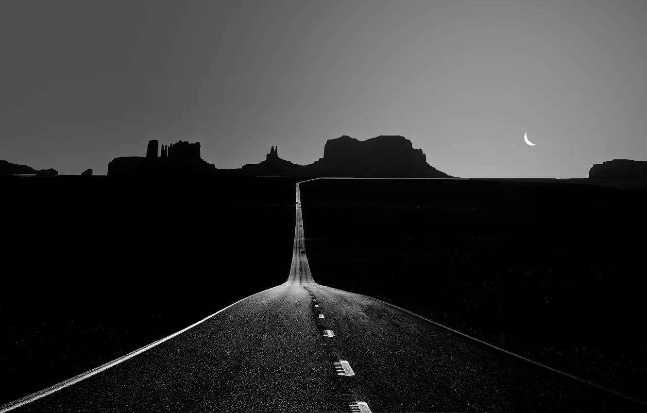 Photo wallpaper road, the moon, valley, moon, road, Valley, Wanda Li