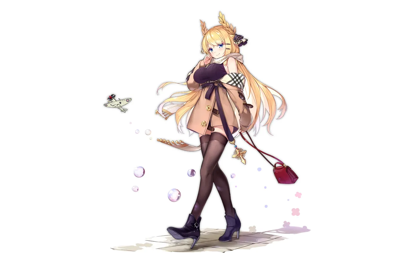 Photo wallpaper girl, sexy, thighhighs, long hair, dress, boobs, anime, beautiful