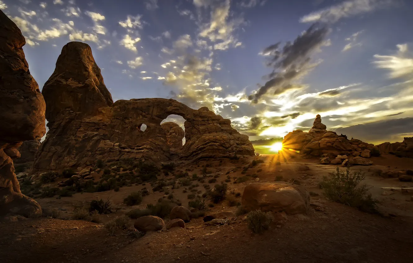 Photo wallpaper sunset, Utah, USA, Arches National Park