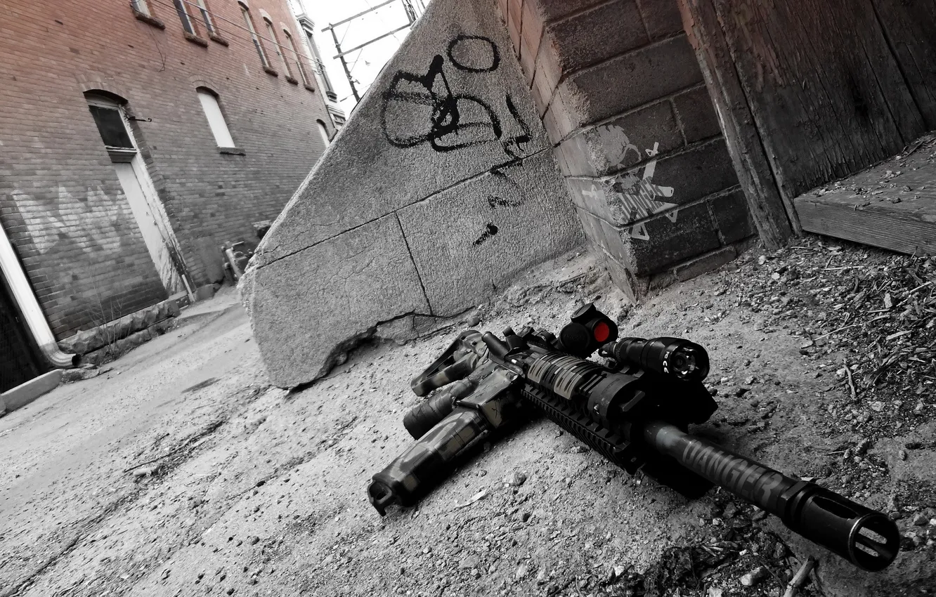 Photo wallpaper weapons, street, machine