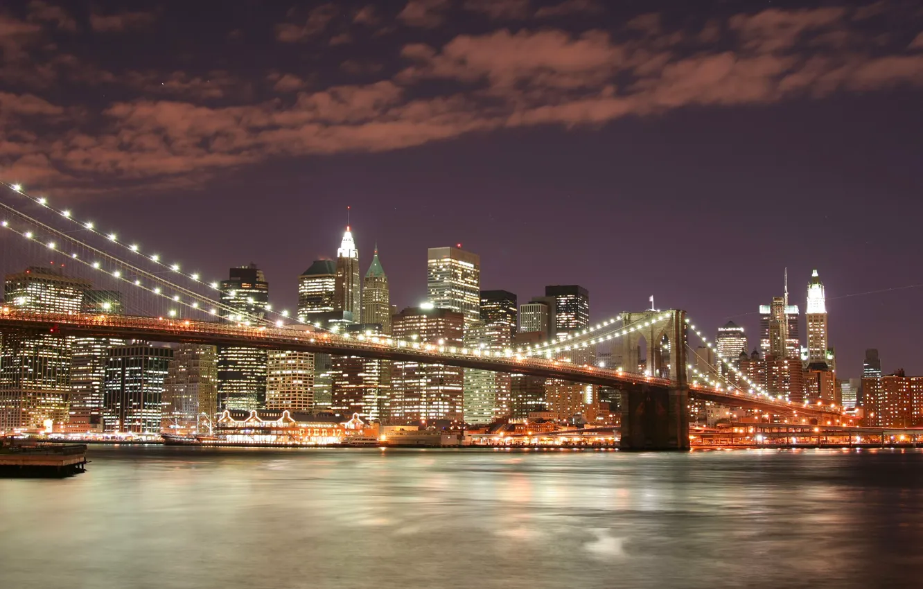 Photo wallpaper night, New York, Brooklyn Bridge