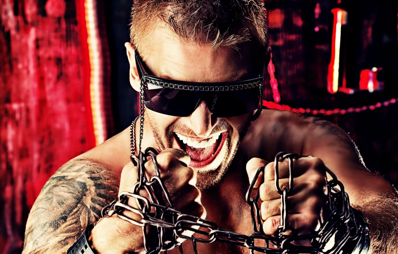 Photo wallpaper glasses, chain, fist