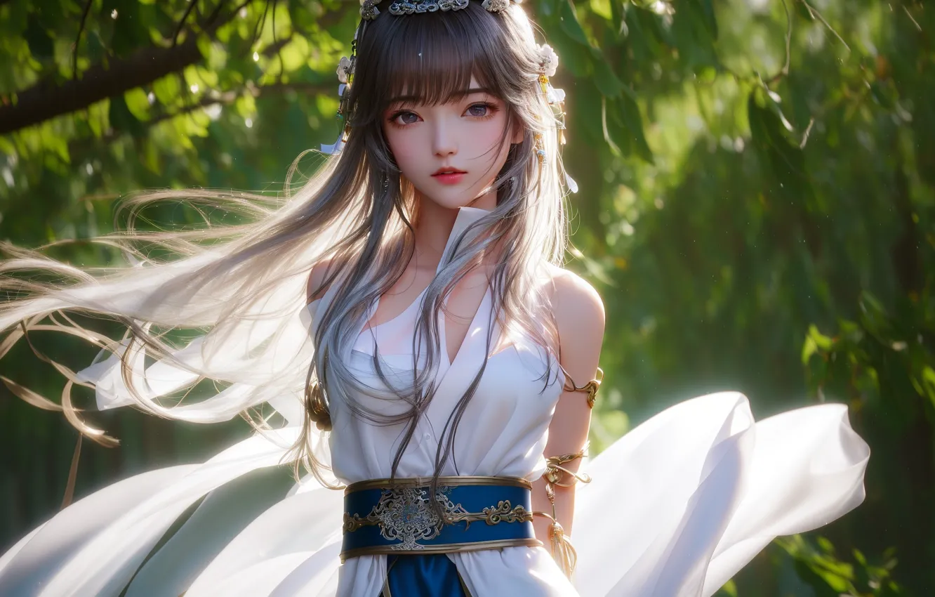 Photo wallpaper girl, brown hair, beautiful, queen, cute, white dress, Girl Beauty