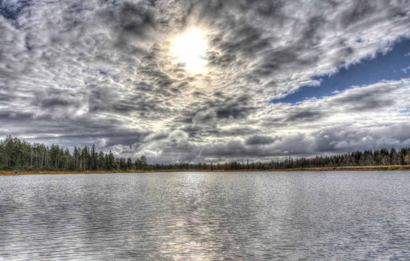 Photo wallpaper forest, landscape, lake, HDR, Clouds